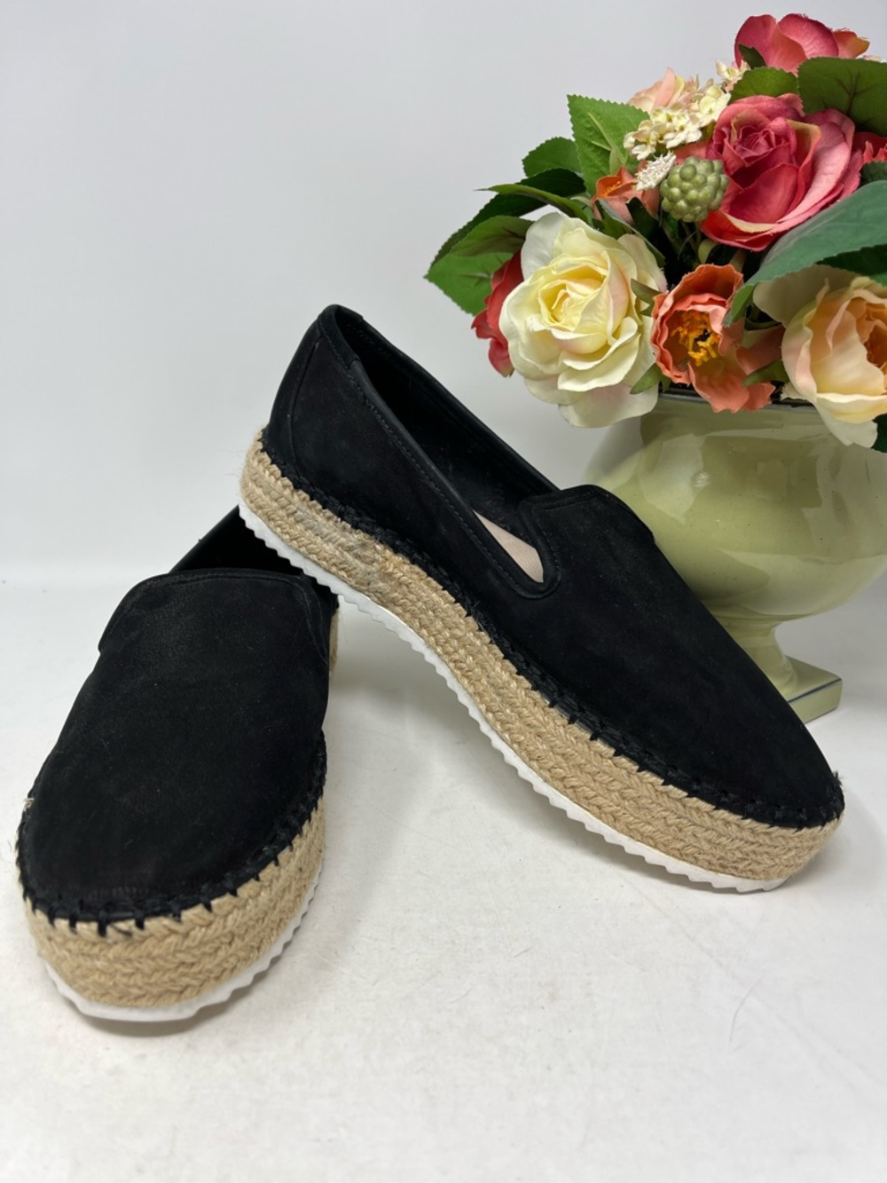 GIANNI BINI MICROSUEDE BLACK  LEATHER UPPER PLATFORM ESPADRILLES LIKE NEW SZ 8.5